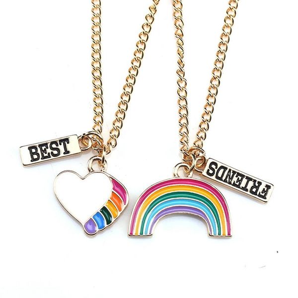 

new fashion 1set simulation rainbow heart pendant friends necklace bff chain necklace children jewelry gift, fashion, Silver
