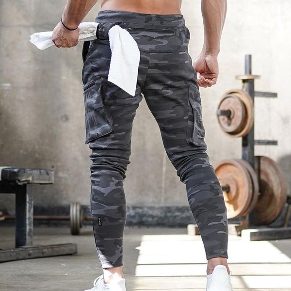 

thin summer men camouflage casual pants patchwork sweatpants male cargo pants multi-pocket sportwear mens joggers1, Black