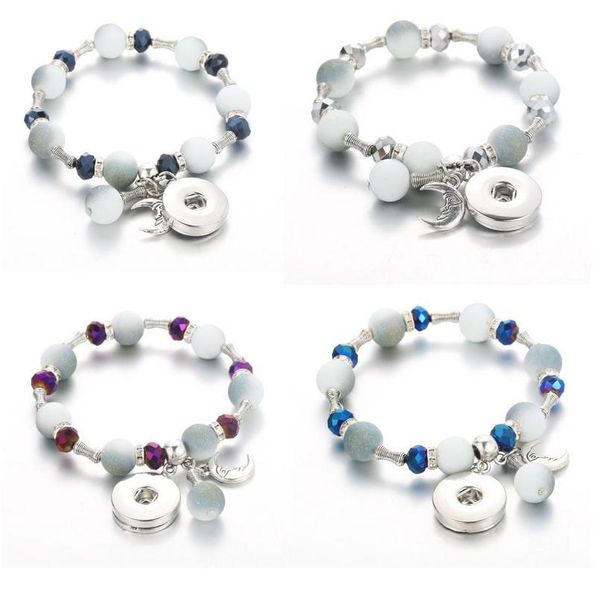 

new 4 colors elasticity snap button bracelet shining bangles beads for jewelry making beaded bracelet fit 18mm snap bbygbe, Golden;silver