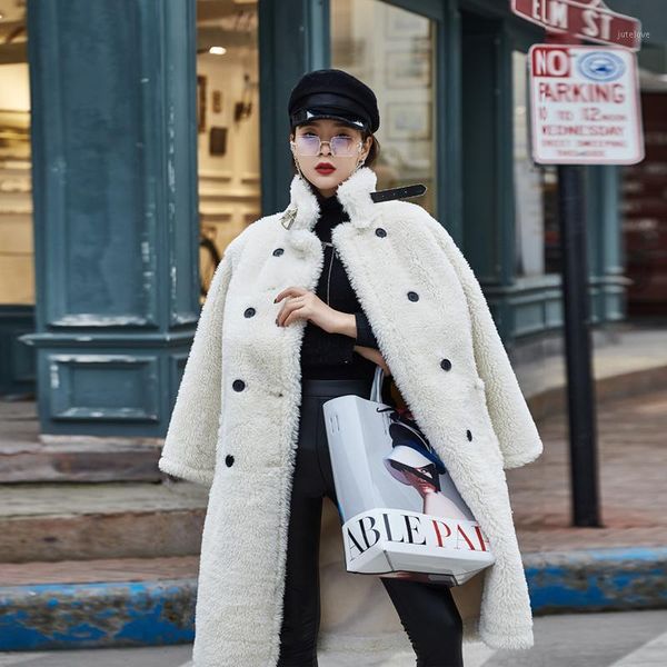 

motorcycle style lalambswool mid-length female overcoat chic warm solid color winter clothing loose big size women coat1, Black