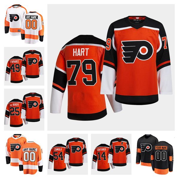 

2021 philadelphia flyers reverse retro jersey carter hart fourth oskar lindblom claude giroux sean couturier jakub 2021 hockey jersey, Black;red