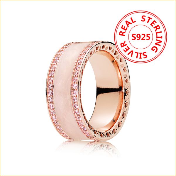 

100% 925 sterling silver white and pink enamel band ring with original box for pandora 18k rose gold ring for women grils