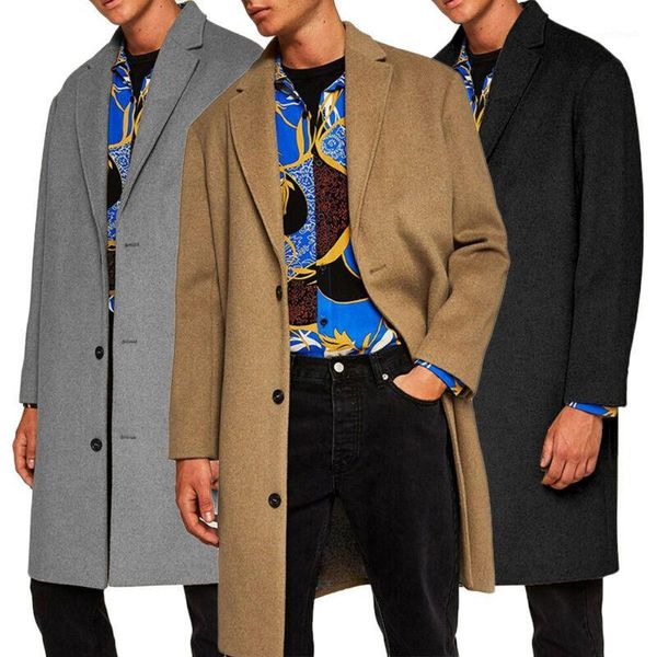 

men's wool & blends men's trench coat winter warm thicken jacket peacoat long overcoat outwear 1, Black