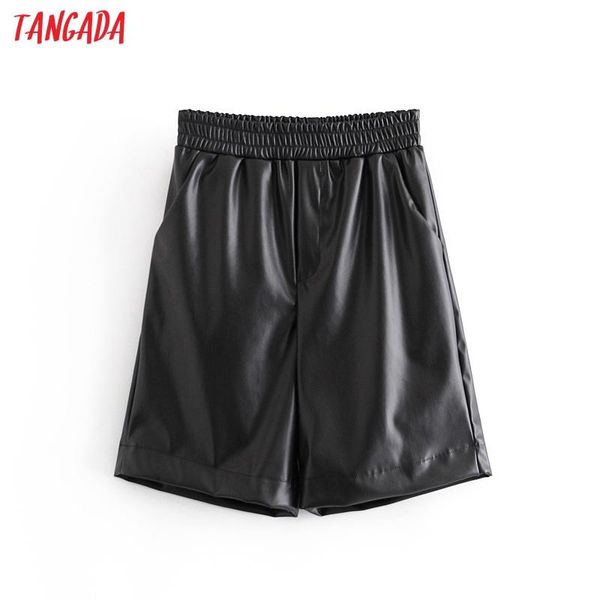 

tangada женщин элегантные кожаные шорты pu strethy талии карманы женщина ретро основные случайные шорты pantalones qn47, White;black