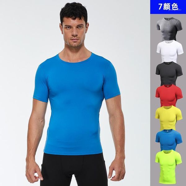 

running jerseys cycling fitness workout clothes for men jogging sport wear training gym clothing short sleeve compression shirt 7 colors1, Black;blue