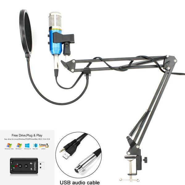 MK F200FL USB Studio de áudio Vocal Gravação Microfono Profissional Condensador Microfone com suporte Filtro Pop Stand para computador