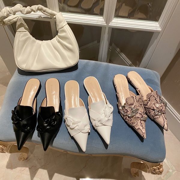 

2021 ins luxury designed female white slides toe tag closed slippers off flip flops flat shoe print z884, Black