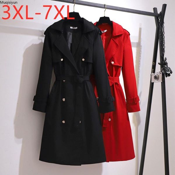 

new ladies autumn winter plus size overcoat for women large casual loose long sleeve black belt trench coat 5xl 6xl 7xl s3859, Tan;black