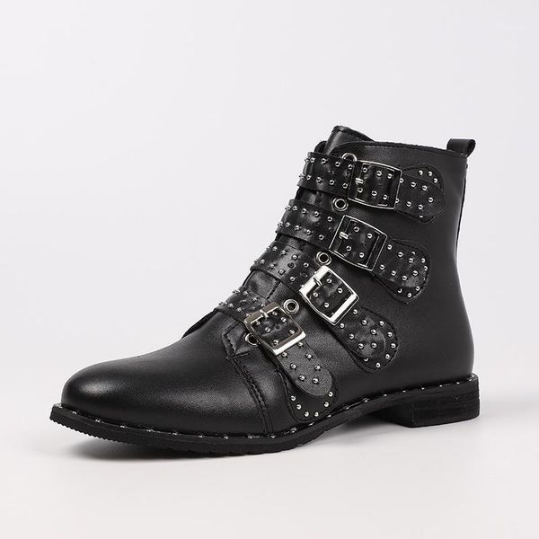 

boots cuzullaa autumn winter women retro rivet ankle high shoes lady plush lining fashion female booties plus size 35-431, Black