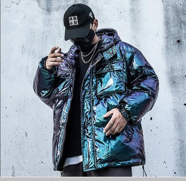 

reflective cargo parkas jackets mens hip hop streetwear padded jackets harajuku windbreaker parka coats techwear, Black
