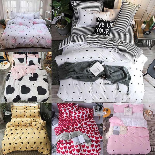 

bedding sets cute heart bed linens lovely stripe duvet cover sheet pillowcases quilt set family 3/4pcs  king size1
