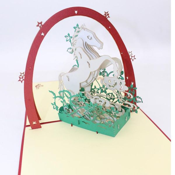 

3d handmade красная крышка прыгая белое лошадь бумаги приглашение приглашение поздравительные открытки открытка бизнес детский день день рож