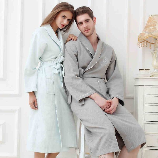 Waffle Bathrobe Homens Mulheres Algodão Terry XL Dosas Robe Nightgown Senhoras Sleepwear Long Soft Home Hotel Primavera Verão 201023