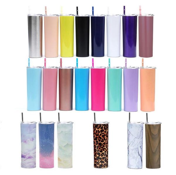 

20oz sublimation mug skinny tumbler stainless steel vacuum insulated slim cup beer coffee glasses with lids and straws in