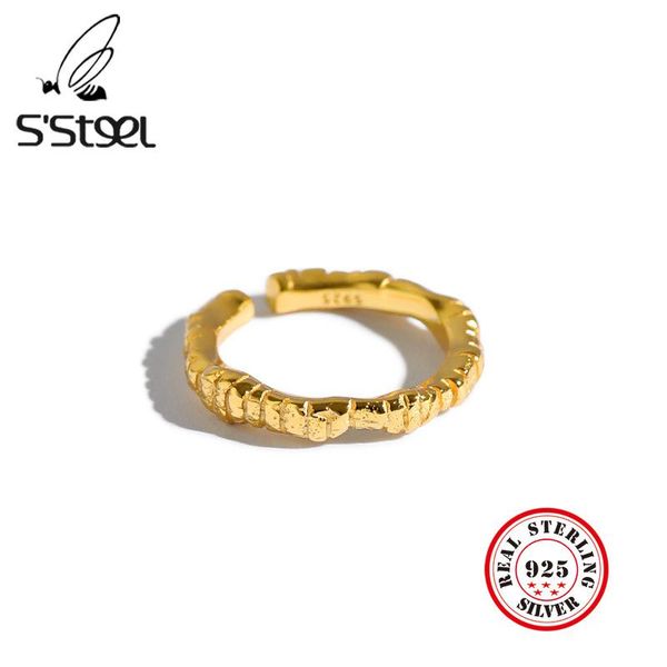 

cluster rings s'steel for women sterling silver 925 korean irregular minimalist adjustable gold ring joyas de plata mujer jewellery, Golden;silver