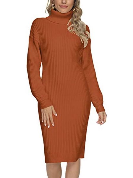 

new women's turtleneck long sleeve elastic ribbed slim fit knee length knit sweater dress work business date party shirt dress, White;black