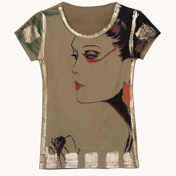 

vetement femme t shirt korean 2019 summer short sleeve character print t-shirt womens o-neck plus size women clothes, White