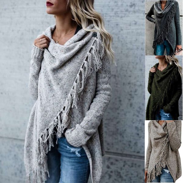 

knitted cardigan loose mid length irregular tassel shawl sweater, White;black