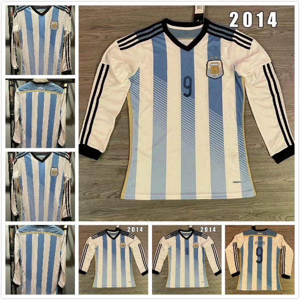 

argentina long sleeve 2014 zabaleta aguero retro soccer jersey di maria lavezzi gago higuain mascherano vintage football shirt, Black;yellow