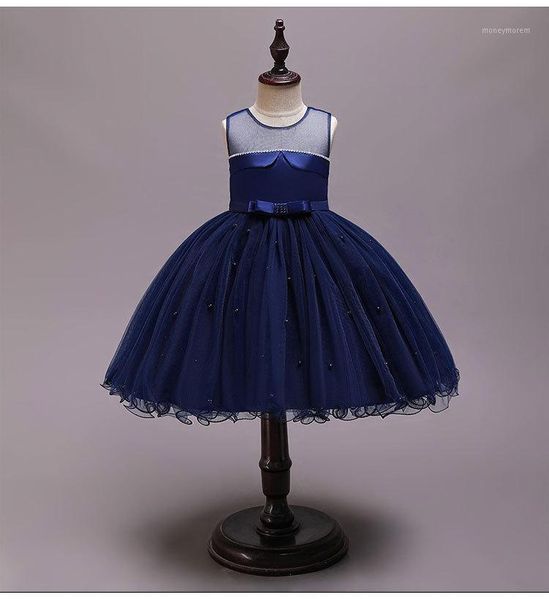 

girl hollow embroidered flower girl dress skirt children pearl flowers pleated puffy show princess dress performance host1, Red