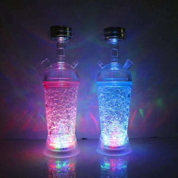 EgosMerker Hookah Shisha Shisha Bongo Tubulação de fumar Conjunto Cool Tigela Árabe Cup de Vidro Acrílico LED Luz Luz Cóia Cup ajustar uma mangueira diamante petróleo plataformas