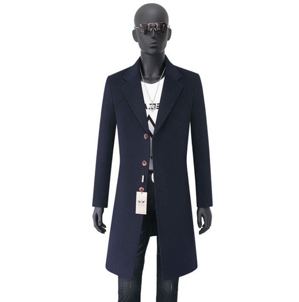 

men's wool & blends blue casual woolen coat men trench coats s - 9xl long sleeves overcoat mens cashmere casaco masculino inverno erkek, Black