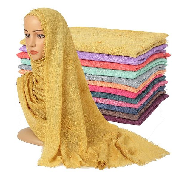 

moslem cotton and linen embroidered pearl scarf, Blue;gray