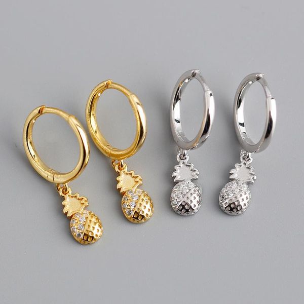 

925 sterling silver crystal tassel pineapple stud earring for women party jewelry pendientes accessories eh1136, Golden;silver
