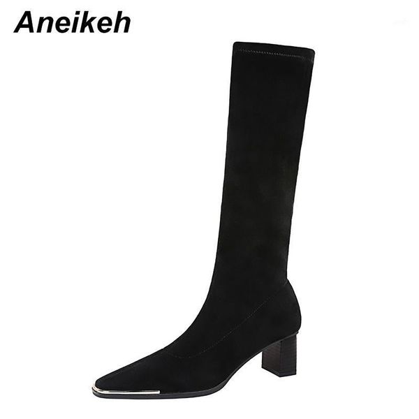 

aneikeh zapatos de mujer shoes for women winter new slip-on knee-high riding, equestrian boots black fashion concise sewing1