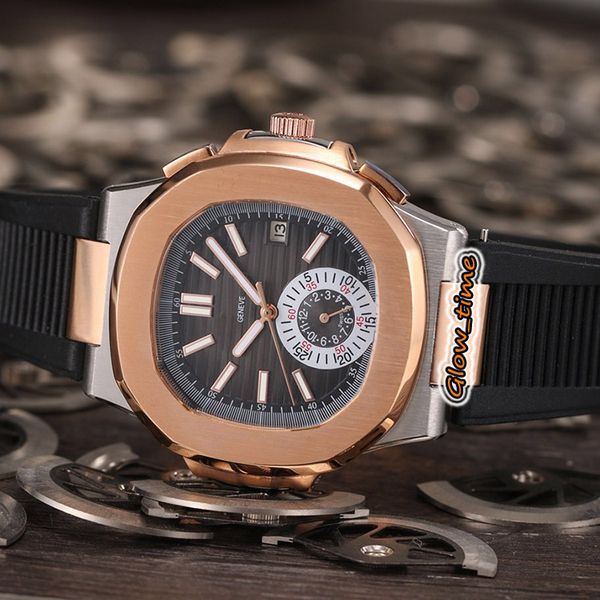 

5976/1g 40mm date black dial automatic mechanical mens watch two tone steel case rubber strap designer luxry gents watches, Slivery;brown