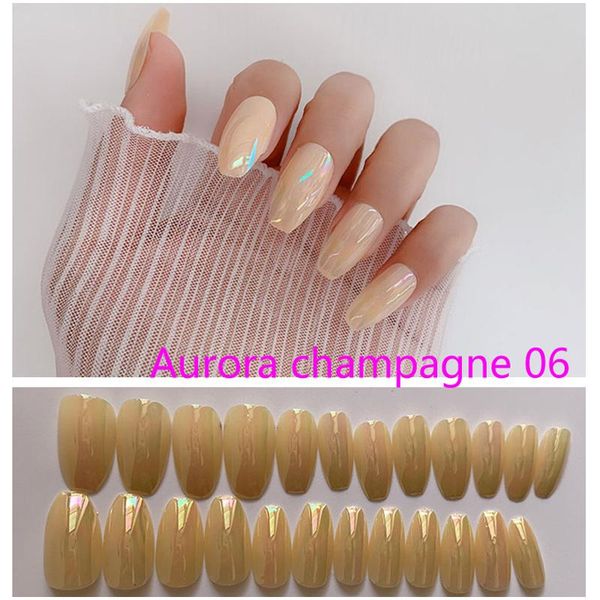 

false nails 24pcs glossy champagne french press on extra coffin ballerina shape uv gel nude fake with designs, Red;gold
