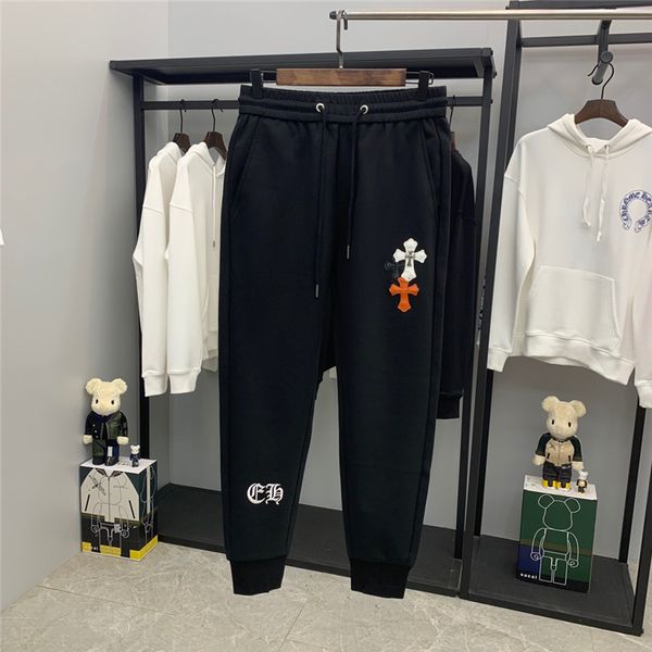 

новый модный бренд ch crosin sanskrit вышивка кожа поперечные повседневные брюки для мужчин и женщин, Black