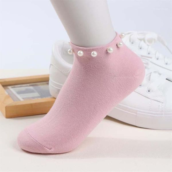 

new style casual ladies girl short socks lovely fake pearl socks bead sox hosiery candy color women's cotton1, Black;white