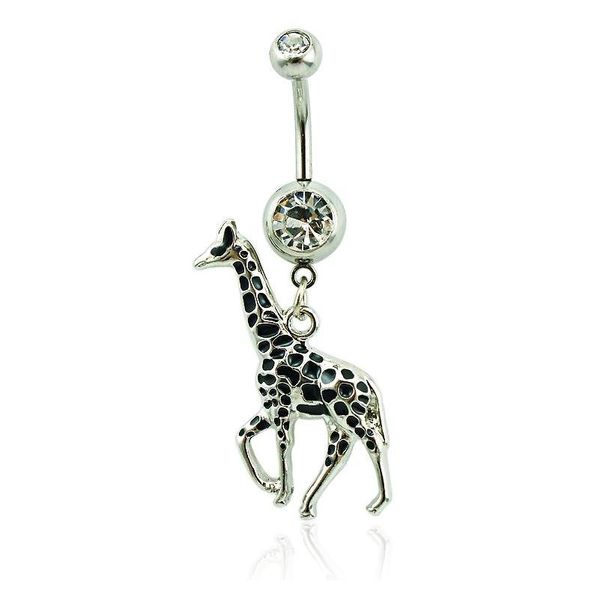 

fashion belly button rings 316l stainless steel barbell dangle enamel giraffe navel rings for men navel piercing jewelry c17sd, Silver
