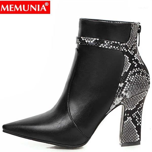 

memunia 2020 new plus size 30-48 new fashion ankle boots zipper thick high heels autumn winter shos pointed toe women boots1, Black