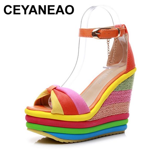 

ceyaneaocolorful leisure women wedges shoes 2019 summer sandals woman mules party platform high heels shoes woman t200831, Black