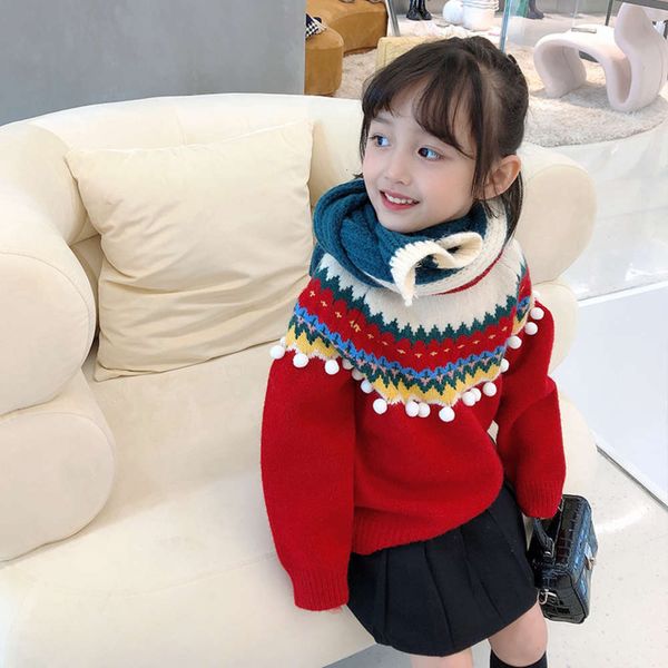 

winter autumn and new 2020 children's sweater national sle girl's round neck pullover baby's t-shirt, Blue