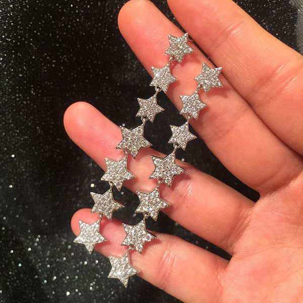 

2021 new designer jewelry s925 silver needle sweet five pointed star long tassel earrings super flash temperament star earrings, Golden