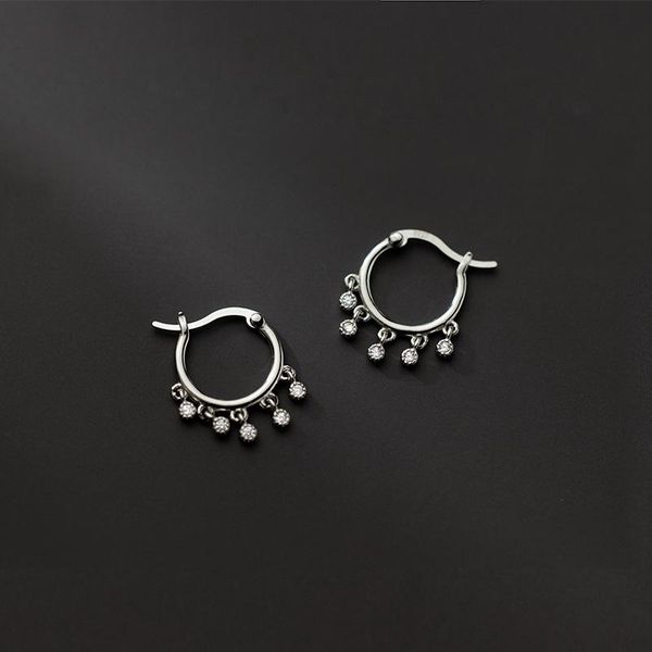 

hoop & huggie round zircon tassel earrings s925 sterling silver boho jewelry korea minimalism broncos pendientes charm for women, Golden;silver