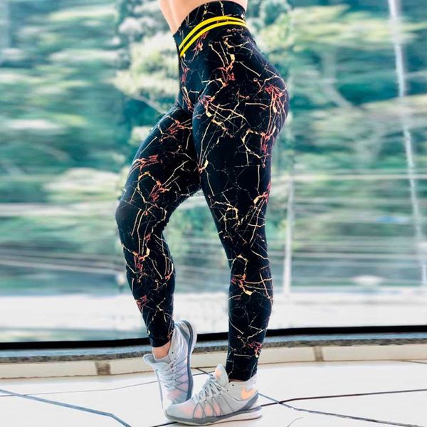

svokor women's high waist leggings marble print slim legging summer casual sports breathable polyester leggings womenswear 201203, Black