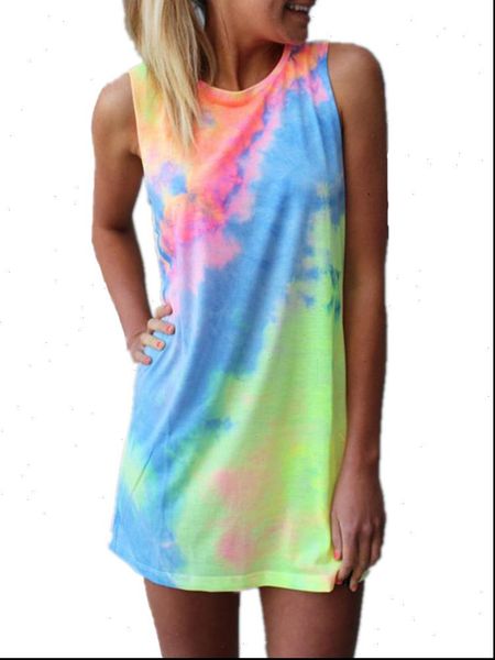 

womens dresses women sleeveless tie dye beach dress summer colorful dresses vestido drop shipping good quality, Black;gray