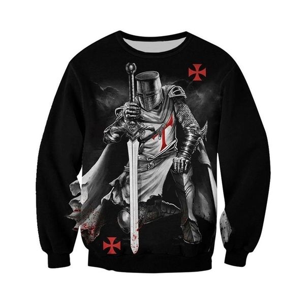 Spedizione Drop 3D Knights medievali Knights Templar Men Hoodies Haruku Fashion con cappuccio con cappuccio Unisex Casual Giacca Casualmente Cappuccio QS20 201020