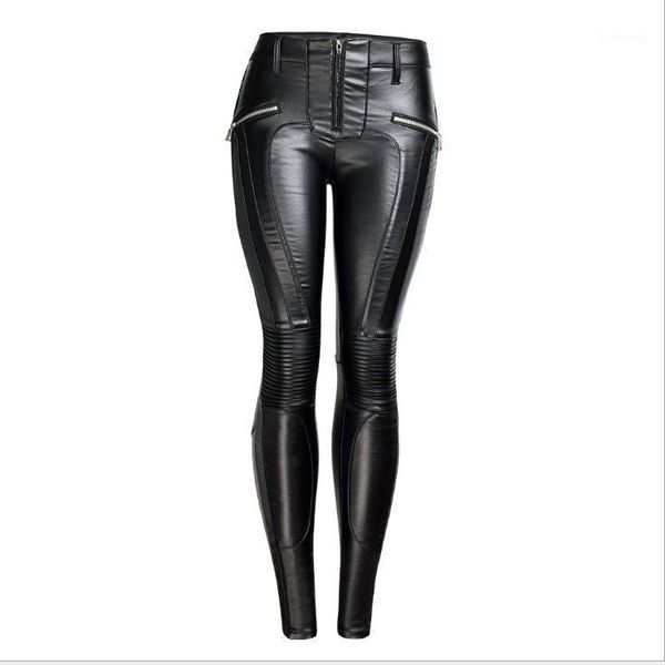 

black/blue womens pu leather jeans motorcycle biker zipper plus size skinny winter autumn pants large size leather trousers s841, Black;white