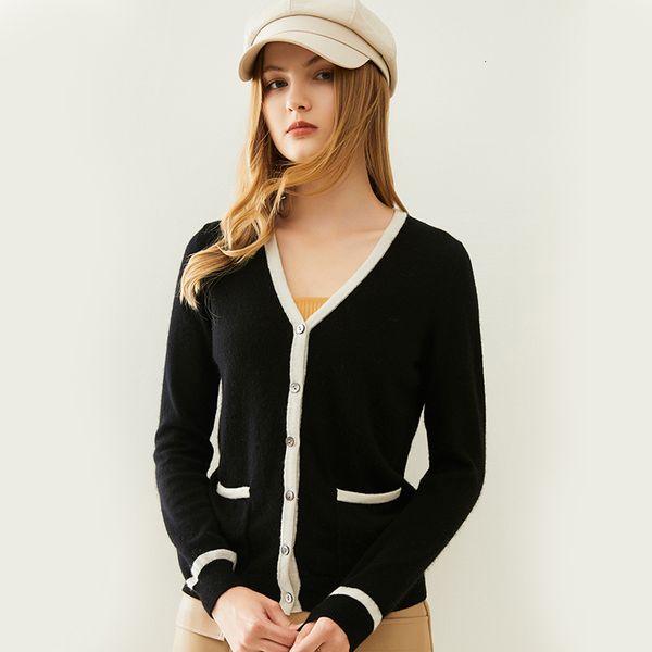 

2021 v-necks coat pockets 100% pure cardigans sell warm women's winter sweaters wool standard cloth i03o, White;black