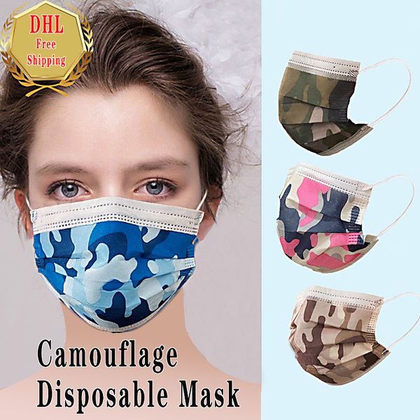 Descartável 3-camada MeltBlown Camuflagem Face Máscara Respirável Máscara à Prova de Pó-Impressão de Máscara de Impressão de Máscara e Mulheres Máscara de Camuflagem Atacado