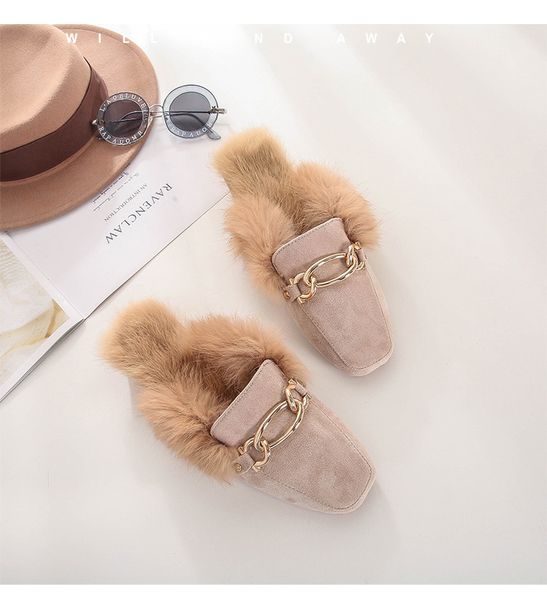 

2021 new popular models autumn version fashions half-hairy casual women's slippers bv9p, Black