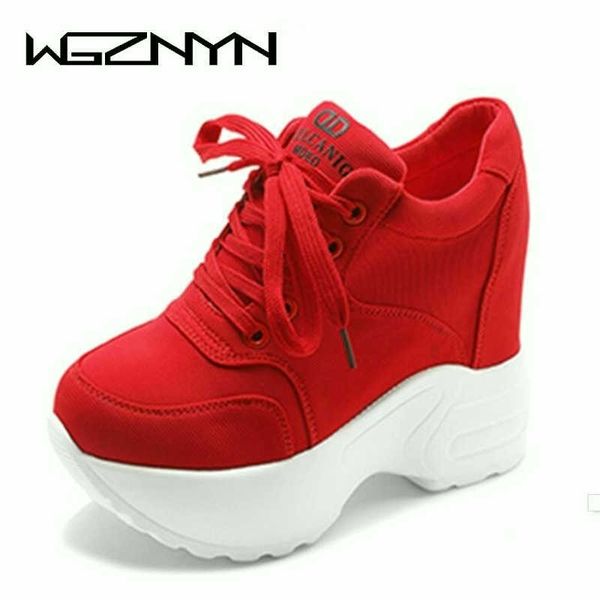 

women sneakers mesh casual platform trainers white shoes 10cm heels autumn wedges breathable woman height increasing shoes w705 y200424, Black