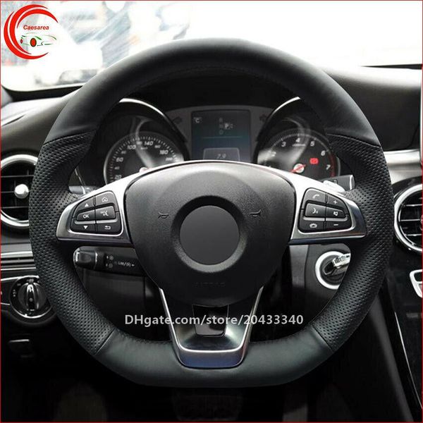 

hand sew black leather car steering wheel cover for benz c200 c250 c300 b250
