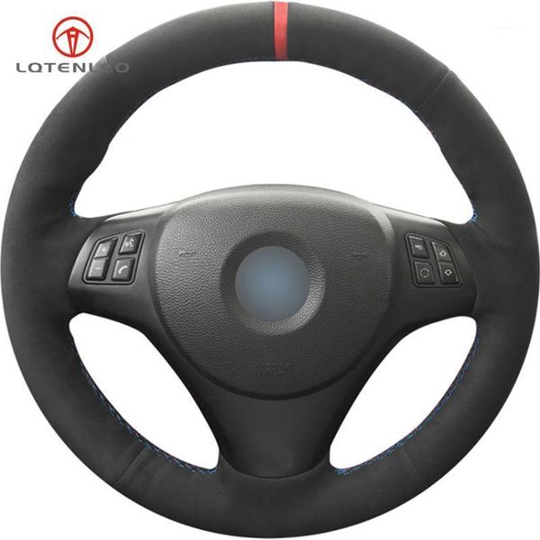

lqtenleo black suede diy hand-stitched car steering wheel cover for m sport 3 series e91 320i 325i 330i 335i m3 e90 e92 e931