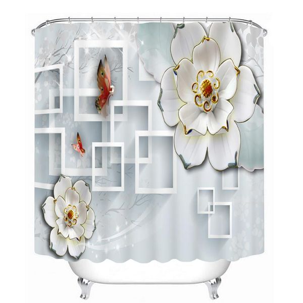 

shower curtains 3d white flower butterfly pattern bathroom curtain waterproof thickened bath customizable